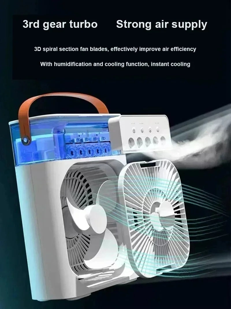 Portable Air Cooler and Humidifier with 500mL Water Tank – Quiet Mist Spray Fan for Home, Office, Car, Camping and Indoor Use (Random Color).