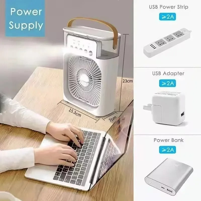 Portable Air Cooler and Humidifier with 500mL Water Tank – Quiet Mist Spray Fan for Home, Office, Car, Camping and Indoor Use (Random Color).